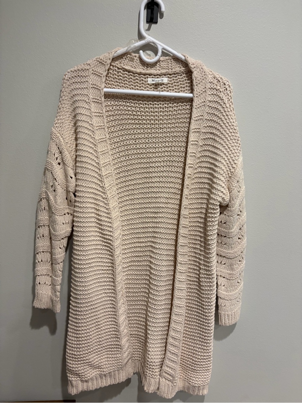 Miracle Cream Open-Front Textured Knit Cardigan
